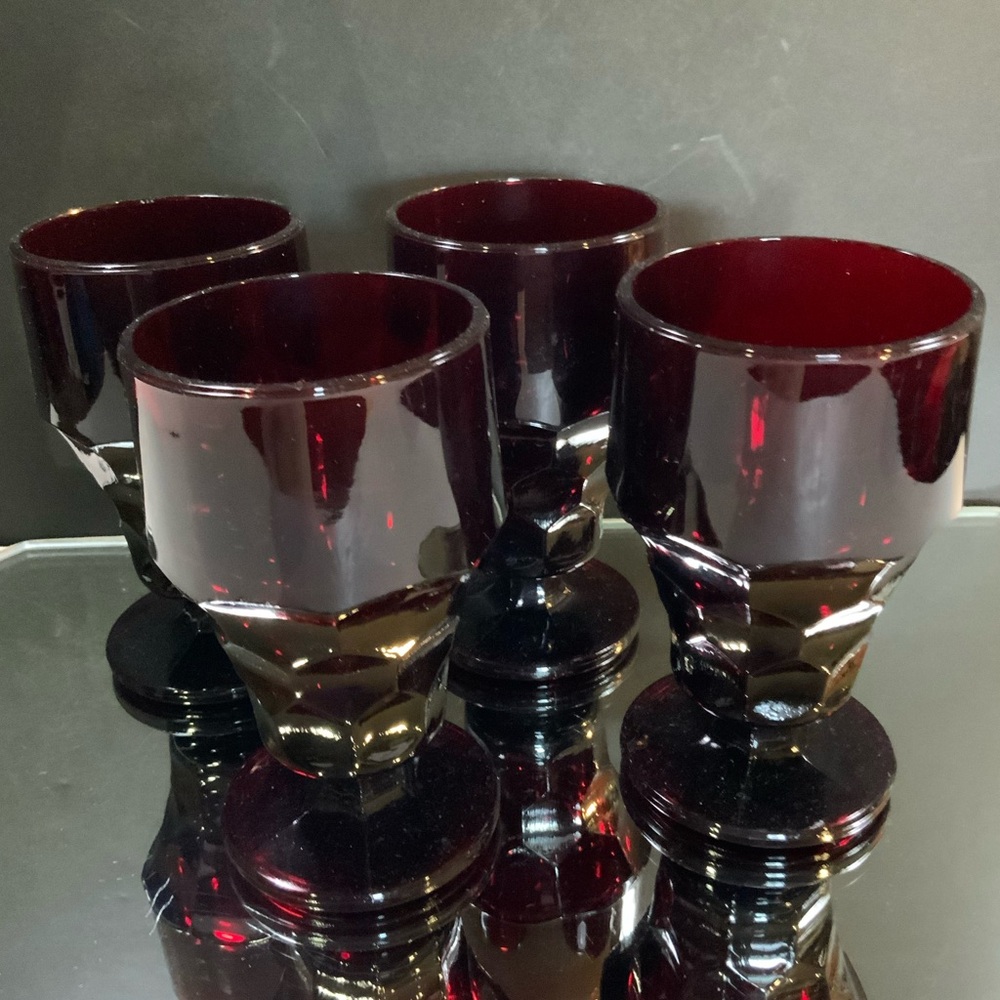 Vintage Fenton Georgian Ruby Red Footed Goblets 5 1/2 Tall Set of 4 #19